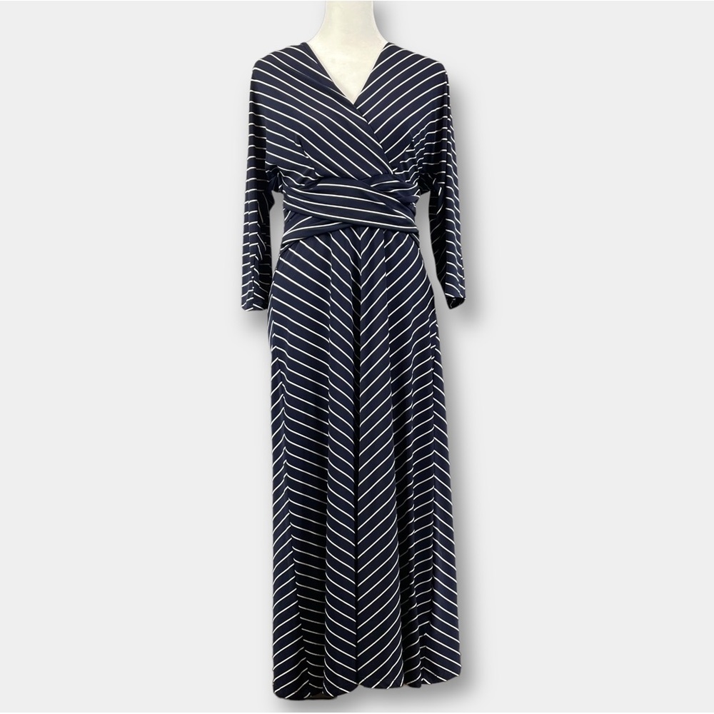 EUC Kinsley Lauren by Ralph Lauren Navy White Stripe Dress Black Label Size 4